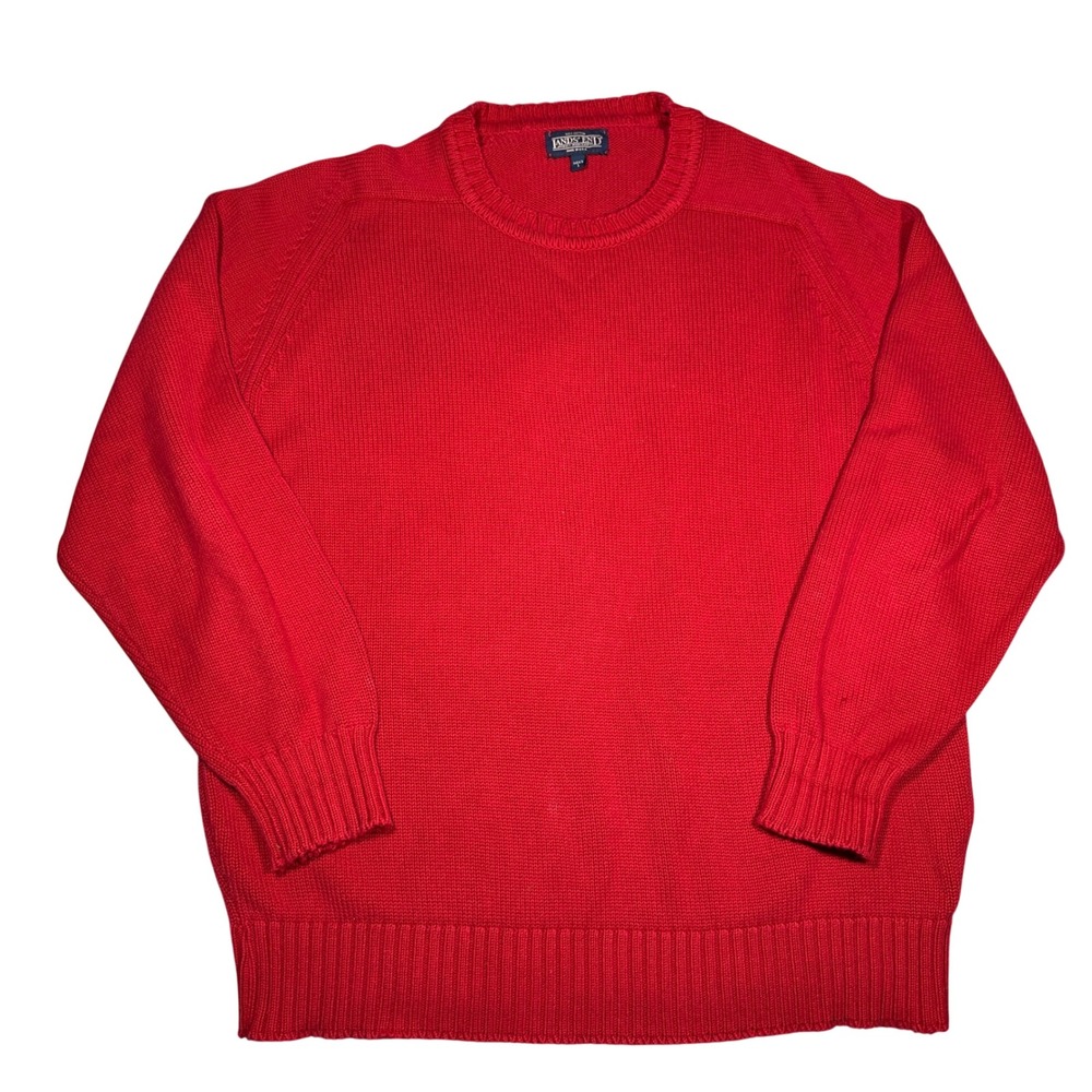 Lands End Mens Large Red Cotton Crewneck Shaker Knit Sweater Vintage USA Made